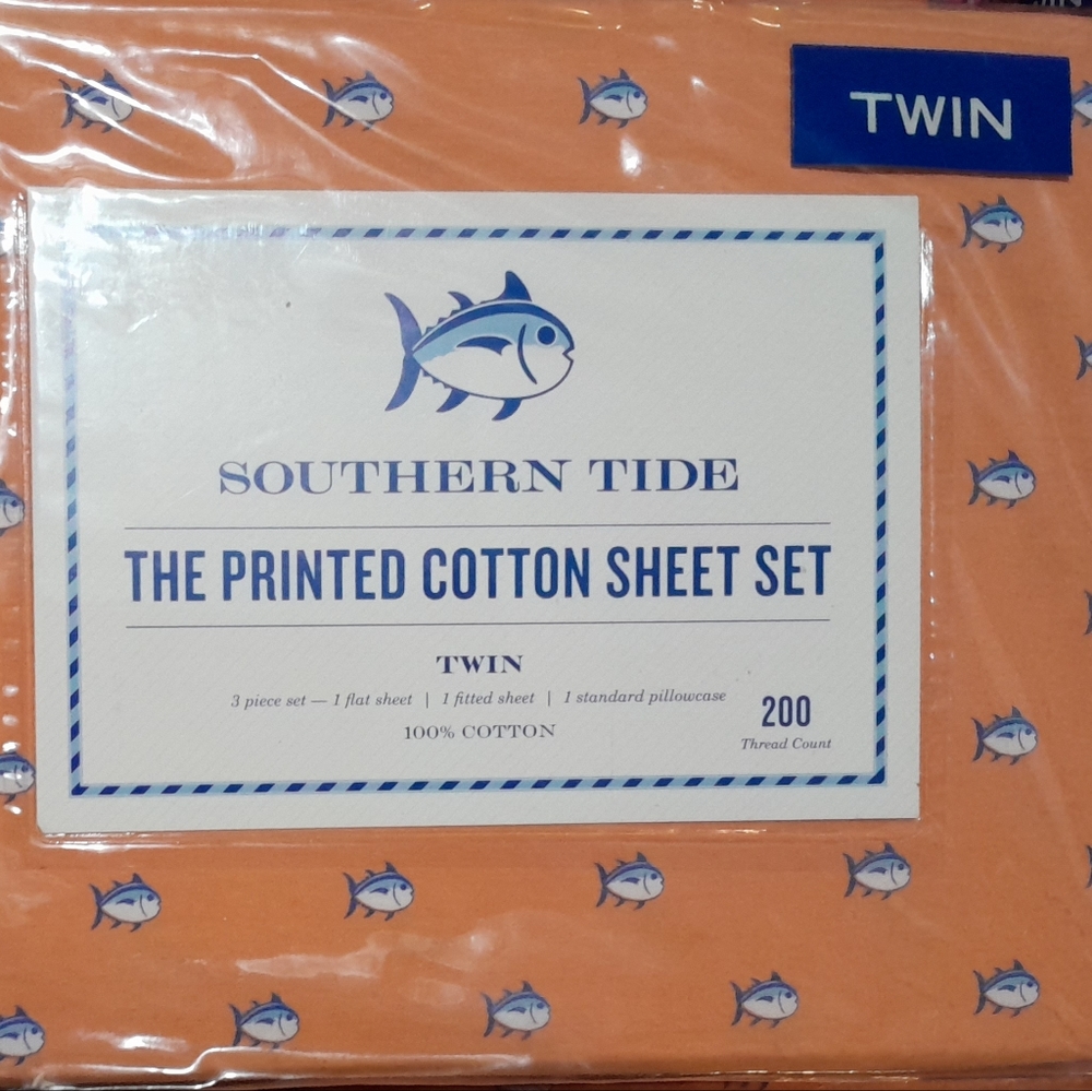 New Southern Tide Skipjack TWIN sheet set Orange, Coral